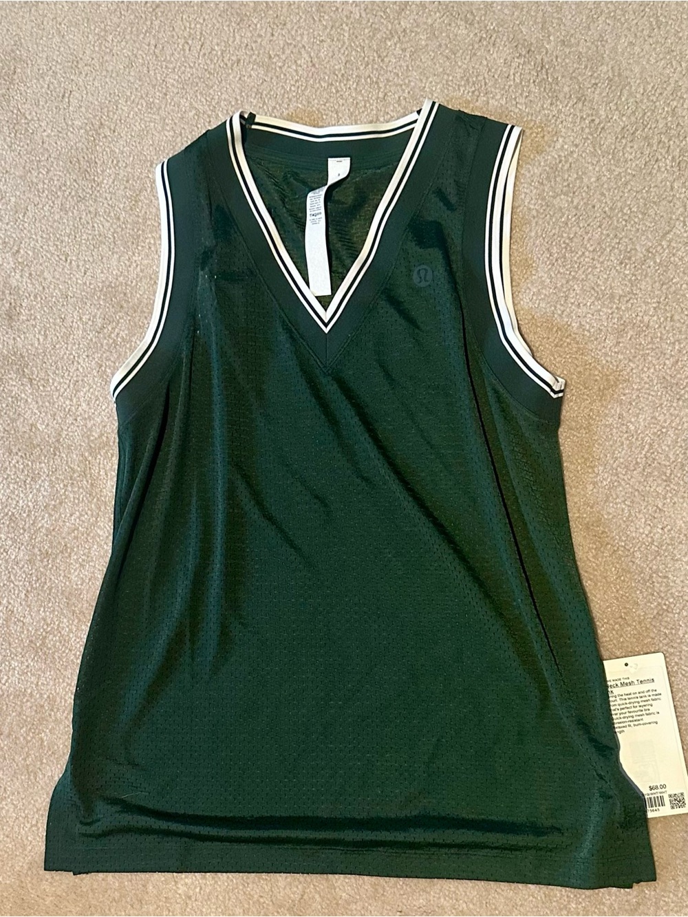 lululemon athletica Dark Green Sleeveless V-Neck Tank with White Trim
